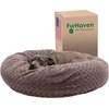 image:imageFurhaven 23 Round Donut Dog Bed for Indoor Cats amp Small Dogs Washable For Dogs Up to 20 lbs  Plush amp Diamond Print Donut Bed  Aqua SmallCurly Faux Fur Cocoa Dust