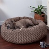 image:imageFurhaven 23 Round Donut Dog Bed for Indoor Cats amp Small Dogs Washable For Dogs Up to 20 lbs  Plush amp Diamond Print Donut Bed  Aqua SmallCurly Faux Fur Cocoa Dust