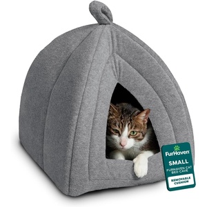 image:imageFurHaven Cat Bed Cave for Indoor Cats amp Small Dogs Washable amp Foldable Pet Tent with Removable Cushion Small Polar Fleece Heather Gray