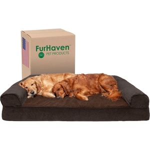 image:imageFurHaven Dog Bed Cover Replacement SofaStyle Design with Soft Breathable Fabric for Cozy Comfort Machine Washable Large Plush amp Velvet Granite GrayCoffee Sherpa  Chenille