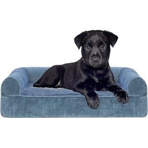 image:imageFurHaven Dog Bed Cover Replacement SofaStyle Design with Soft Breathable Fabric for Cozy Comfort Machine Washable Large Plush amp Velvet Granite GrayFaux Fur  Velvet Harbor Blue
