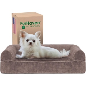 image:imageFurHaven Dog Bed Cover Replacement SofaStyle Design with Soft Breathable Fabric for Cozy Comfort Machine Washable Large Plush amp Velvet Granite GrayFaux Fur  Velvet Driftwood Brown