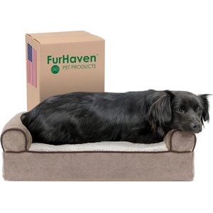 image:imageFurHaven Dog Bed Cover Replacement SofaStyle Design with Soft Breathable Fabric for Cozy Comfort Machine Washable Large Plush amp Velvet Granite GraySherpa  Chenille Cream