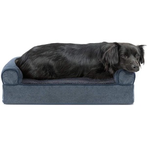 image:imageFurHaven Dog Bed Cover Replacement SofaStyle Design with Soft Breathable Fabric for Cozy Comfort Machine Washable Large Plush amp Velvet Granite GraySherpa  Chenille Orion Blue