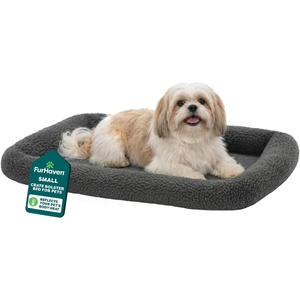 image:imageFurHaven Dog Bed for Extra Small Dogs amp Cats Bolster Crate Pad with Soft Supportive Base for Carriers amp Kennels Machine Washable Extra Small Sherpa Fleece CreamGray