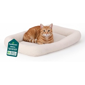 image:imageFurHaven Dog Bed for Extra Small Dogs amp Cats Bolster Crate Pad with Soft Supportive Base for Carriers amp Kennels Machine Washable Extra Small Sherpa Fleece CreamCream