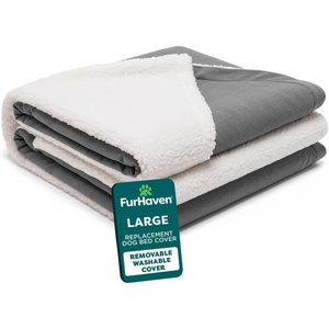 image:imageFurHaven Replacement Dog Bed Cover for Sherpa amp Suede Snuggery Fits Cool GelTop Foam Beds amp Solid Orthopedic Foam Beds Machine Washable Jumbo XL 44 inch GrayFaux Lambswool  Suede Gray