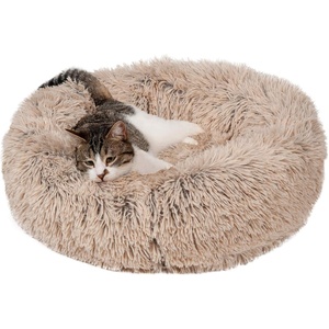 image:imageFurhaven 23 Round Calming Donut Dog Bed for Indoor Cats amp Small Dogs Washable For Dogs Up to 20 lbs  Shaggy Plush Long Faux Fur Donut Bed  Gray Small 230L x 230W x 90ThTaupe