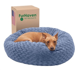 image:imageFurhaven 23 Round Donut Dog Bed for Indoor Cats amp Small Dogs Washable For Dogs Up to 20 lbs  Plush amp Diamond Print Donut Bed  Aqua SmallCurly Faux Fur Fresh Blueberry