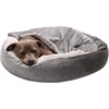 image:imageFurhaven 24 Round Calming Donut Dog Bed for Indoor Cats amp Small Dogs Washable For Dogs Up to 20 lbs  Plush Velvet Waves Hooded Donut Bed  Rose Pink SmallDark Gray