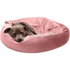 image:imageFurhaven 24 Round Calming Donut Dog Bed for Indoor Cats amp Small Dogs Washable For Dogs Up to 20 lbs  Plush Velvet Waves Hooded Donut Bed  Rose Pink SmallRose Pink