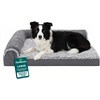 image:imageFurhaven Cooling Gel Dog Bed for Large Dogs w Removable Bolsters amp Washable Cover For Dogs Up to 95 lbs  Pinsonic Quilted Paw L Shaped Chaise  Titanium JumboXLTwoTone Faux Fur  Suede Stone Gray