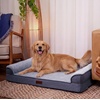 image:imageFurhaven Jumbo Plus 53x40 Cooling Gel Dog Bed  Cool Gel Memory Foam Sofa Pet Bed Embossed Velvet Removable Washable Cover CognacSteel Blue