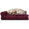 image:imageFurhaven Pillow Dog Bed for Large Dogs w Removable Bolsters amp Washable Cover  Plush amp Velvet L Shaped Chaise  Deep Sapphire JumboXLPlush  Velvet Merlot Red