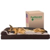image:imageFurhaven Pillow Dog Bed for Large Dogs w Removable Bolsters amp Washable Cover  TwoTone Plush Faux Fur amp Suede L Shaped Chaise  Dark Sage JumboXLEspresso