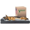 image:imageFurhaven Pillow Dog Bed for Large Dogs w Removable Bolsters amp Washable Cover  TwoTone Plush Faux Fur amp Suede L Shaped Chaise  Dark Sage JumboXLStone Gray
