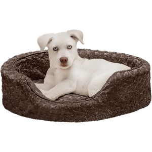 image:imageFurHaven Dog Bed for Small Dogs Oval Lounger with Soft Pillow Cushion Insert for Cozy Comfort Removable Washable Cover Small Faux Fur amp Suede GrayPlush Chocolate