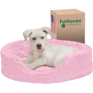 image:imageFurHaven Dog Bed for Small Dogs Oval Lounger with Soft Pillow Cushion Insert for Cozy Comfort Removable Washable Cover Small Faux Fur amp Suede GrayPlush Pink