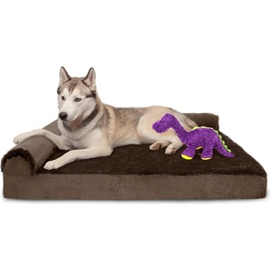 image:imageFurHaven Orthopedic Dog Bed for Large Dogs LShaped Chaise Mattress with Orthopedic Egg Crate amp Solid Orthopedic Foam Base for Joint Support Washable Cover Jumbo XL Faux Fur amp Suede Dark SageDino Toy  Sable Brown