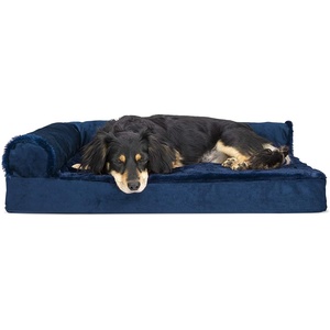 image:imageFurHaven Orthopedic Dog Bed for Large Dogs LShaped Chaise Mattress with Orthopedic Egg Crate amp Solid Orthopedic Foam Base for Joint Support Washable Cover Jumbo XL Faux Fur amp Suede Dark SageDeep Sapphire