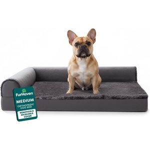 image:imageFurHaven Orthopedic Dog Bed for Large Dogs LShaped Chaise Mattress with Orthopedic Egg Crate amp Solid Orthopedic Foam Base for Joint Support Washable Cover Jumbo XL Faux Fur amp Suede Dark SagePlatinum Gray