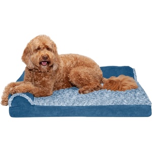 image:imageFurHaven Orthopedic Dog Bed for Large Dogs LShaped Chaise Mattress with Orthopedic Egg Crate amp Solid Orthopedic Foam Base for Joint Support Washable Cover Jumbo XL Faux Fur amp Suede Dark SageMarine Blue