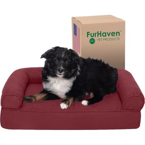 image:imageFurHaven Perfect Comfort Sofa Orthopedic Dog Bed for Large Dogs MemoryTop Foam with a Solid Orthopedic Foam Base for Joint Support Removable Washable Cover Jumbo XL Plush amp Velvet Granite GrayWine Red Quilted Sofa