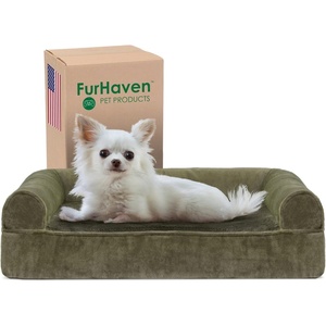 image:imageFurHaven Perfect Comfort Sofa Orthopedic Dog Bed for Large Dogs MemoryTop Foam with a Solid Orthopedic Foam Base for Joint Support Removable Washable Cover Jumbo XL Plush amp Velvet Granite GrayFaux Fur  Velvet Dark Sage