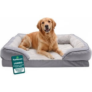 image:imageFurHaven Perfect Comfort Sofa Orthopedic Dog Bed for Large Dogs MemoryTop Foam with a Solid Orthopedic Foam Base for Joint Support Removable Washable Cover Jumbo XL Plush amp Velvet Granite GrayGranite Gray Plush  Velvet Waves