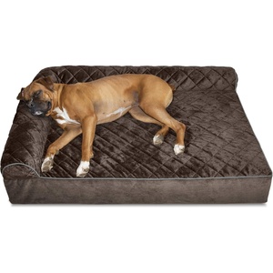 image:imageFurHaven Perfect Comfort Sofa Orthopedic Dog Bed for Large Dogs MemoryTop Foam with a Solid Orthopedic Foam Base for Joint Support Removable Washable Cover Jumbo XL Plush amp Velvet Granite GrayGoliath L Chaise  Faux Fur  Velvet Espresso