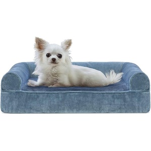image:imageFurHaven Perfect Comfort Sofa Orthopedic Dog Bed for Large Dogs MemoryTop Foam with a Solid Orthopedic Foam Base for Joint Support Removable Washable Cover Jumbo XL Plush amp Velvet Granite GrayHarbor Blue Faux Fur  Velvet