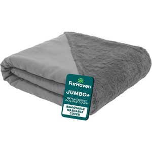 image:imageFurHaven Replacement Dog Bed Cover SofaStyle Design with UltraPlush Sleep Surface for Protecting Pet Mattresses Zippered amp Machine Washable Jumbo Plus XXL Plush amp Suede Gray