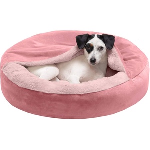 image:imageFurhaven 24 Round Calming Donut Dog Bed for Indoor Cats amp Small Dogs Washable For Dogs Up to 20 lbs  Plush Velvet Waves Hooded Donut Bed  Rose Pink SmallRose Pink