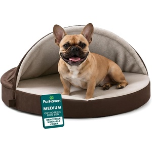 image:imageFurhaven 26 Round Orthopedic Dog Bed for MediumSmall Dogs w Removable Washable Cover For Dogs Up to 30 lbs  Sherpa amp Suede Snuggery  Gray 26inchEspresso