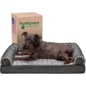 image:imageFurhaven Cooling Gel Dog Bed for Large Dogs w Removable Bolsters amp Washable Cover For Dogs Up to 95 lbs  Luxe Faux Fur amp Performance Linen Sofa  Charcoal JumboXLCharcoal