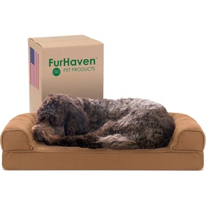 image:imageFurhaven Cooling Gel Dog Bed for Large Dogs w Removable Bolsters amp Washable Cover For Dogs Up to 95 lbs  Luxe Faux Fur amp Performance Linen Sofa  Charcoal JumboXLToasted Brown