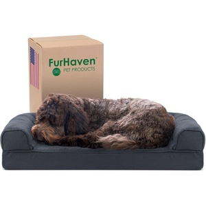 image:imageFurhaven Cooling Gel Dog Bed for Large Dogs w Removable Bolsters amp Washable Cover For Dogs Up to 95 lbs  Luxe Faux Fur amp Performance Linen Sofa  Charcoal JumboXLIron Gray