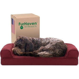 image:imageFurhaven Cooling Gel Dog Bed for Large Dogs w Removable Bolsters amp Washable Cover For Dogs Up to 95 lbs  Luxe Faux Fur amp Performance Linen Sofa  Charcoal JumboXLWine Red
