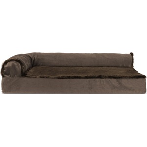 image:imageFurhaven Cooling Gel Dog Bed for Large Dogs w Removable Bolsters amp Washable Cover For Dogs Up to 95 lbs  Pinsonic Quilted Paw L Shaped Chaise  Titanium JumboXLPlush  Velvet Sable Brown