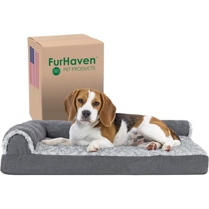 image:imageFurhaven Cooling Gel Dog Bed for Large Dogs w Removable Bolsters amp Washable Cover For Dogs Up to 95 lbs  Pinsonic Quilted Paw L Shaped Chaise  Titanium JumboXLTwoTone Faux Fur  Suede Stone Gray