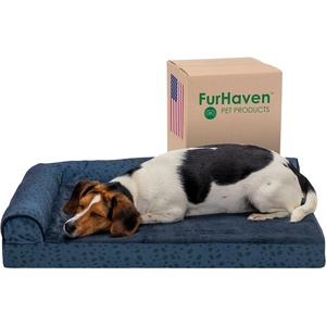 image:imageFurhaven Cooling Gel Dog Bed for Large Dogs w Removable Bolsters amp Washable Cover For Dogs Up to 95 lbs  Pinsonic Quilted Paw L Shaped Chaise  Titanium JumboXLPlush  Almond Print Blue Almonds