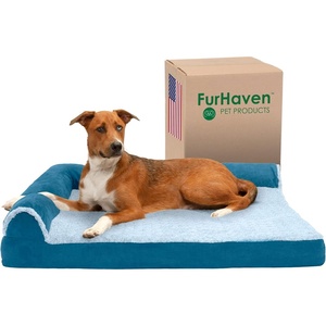image:imageFurhaven Cooling Gel Dog Bed for Large Dogs w Removable Bolsters amp Washable Cover For Dogs Up to 95 lbs  Pinsonic Quilted Paw L Shaped Chaise  Titanium JumboXLTwoTone Faux Fur  Suede Marine Blue