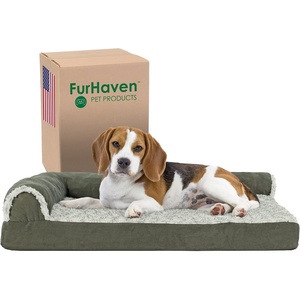 image:imageFurhaven Cooling Gel Dog Bed for Large Dogs w Removable Bolsters amp Washable Cover For Dogs Up to 95 lbs  Pinsonic Quilted Paw L Shaped Chaise  Titanium JumboXLTwoTone Faux Fur  Suede Dark Sage