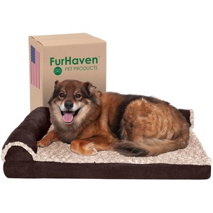 image:imageFurhaven Memory Foam Dog Bed for Large Dogs w Removable Bolsters amp Washable Cover For Dogs Up to 95 lbs  TwoTone Plush Faux Fur amp Suede L Shaped Chaise  Stone Gray JumboXLPlush  Velvet Platinum Gray