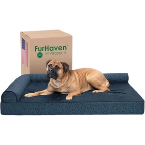 image:imageFurhaven Memory Foam Dog Bed for Large Dogs w Removable Bolsters amp Washable Cover For Dogs Up to 95 lbs  TwoTone Plush Faux Fur amp Suede L Shaped Chaise  Stone Gray JumboXLTwoTone Faux Fur  Suede Dark Sage