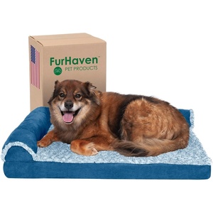 image:imageFurhaven Memory Foam Dog Bed for Large Dogs w Removable Bolsters amp Washable Cover For Dogs Up to 95 lbs  TwoTone Plush Faux Fur amp Suede L Shaped Chaise  Stone Gray JumboXLPlush  Velvet Sable Brown