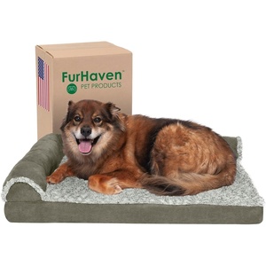image:imageFurhaven Memory Foam Dog Bed for Large Dogs w Removable Bolsters amp Washable Cover For Dogs Up to 95 lbs  TwoTone Plush Faux Fur amp Suede L Shaped Chaise  Stone Gray JumboXLQuilted Paw Iceberg Green