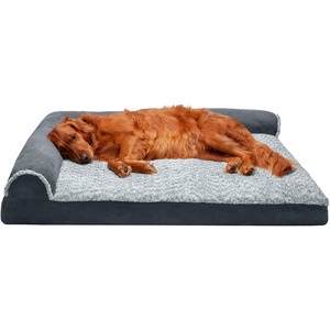 image:imageFurhaven Memory Foam Dog Bed for Large Dogs w Removable Bolsters amp Washable Cover For Dogs Up to 95 lbs  TwoTone Plush Faux Fur amp Suede L Shaped Chaise  Stone Gray JumboXLQuilted Paw Bluestone