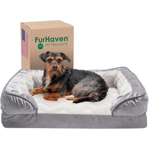 image:imageFurhaven Memory Foam Dog Bed for MediumSmall Dogs w Removable Bolsters amp Washable Cover For Dogs Up to 35 lbs  Plush amp Velvet Waves Perfect Comfort Sofa  Brownstone MediumGranite Gray Plush  Velvet Waves