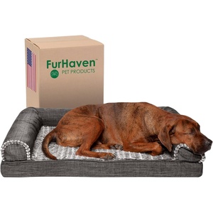 image:imageFurhaven Memory Foam Dog Bed for MediumSmall Dogs w Removable Bolsters amp Washable Cover For Dogs Up to 35 lbs  Sherpa amp Chenille Sofa  Cream MediumLuxe Faux Fur  Linen Charcoal